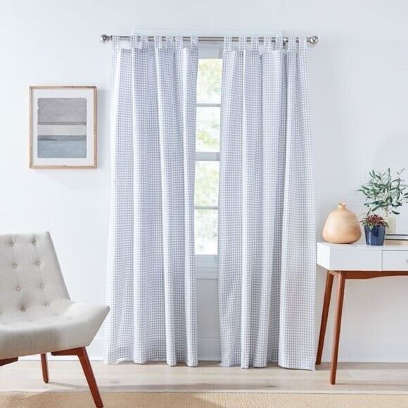Tommy Hilfiger 2 Mini Check Classic Curtain Panel Pair Dark Grey Gray 84 inches - Picture 1 of 8